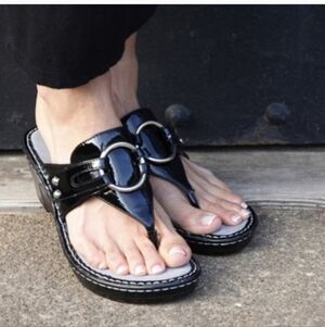 ALEGRIA LOLA Sandal Wedge Black Patent Leather Comfort sz EU 41 US 9